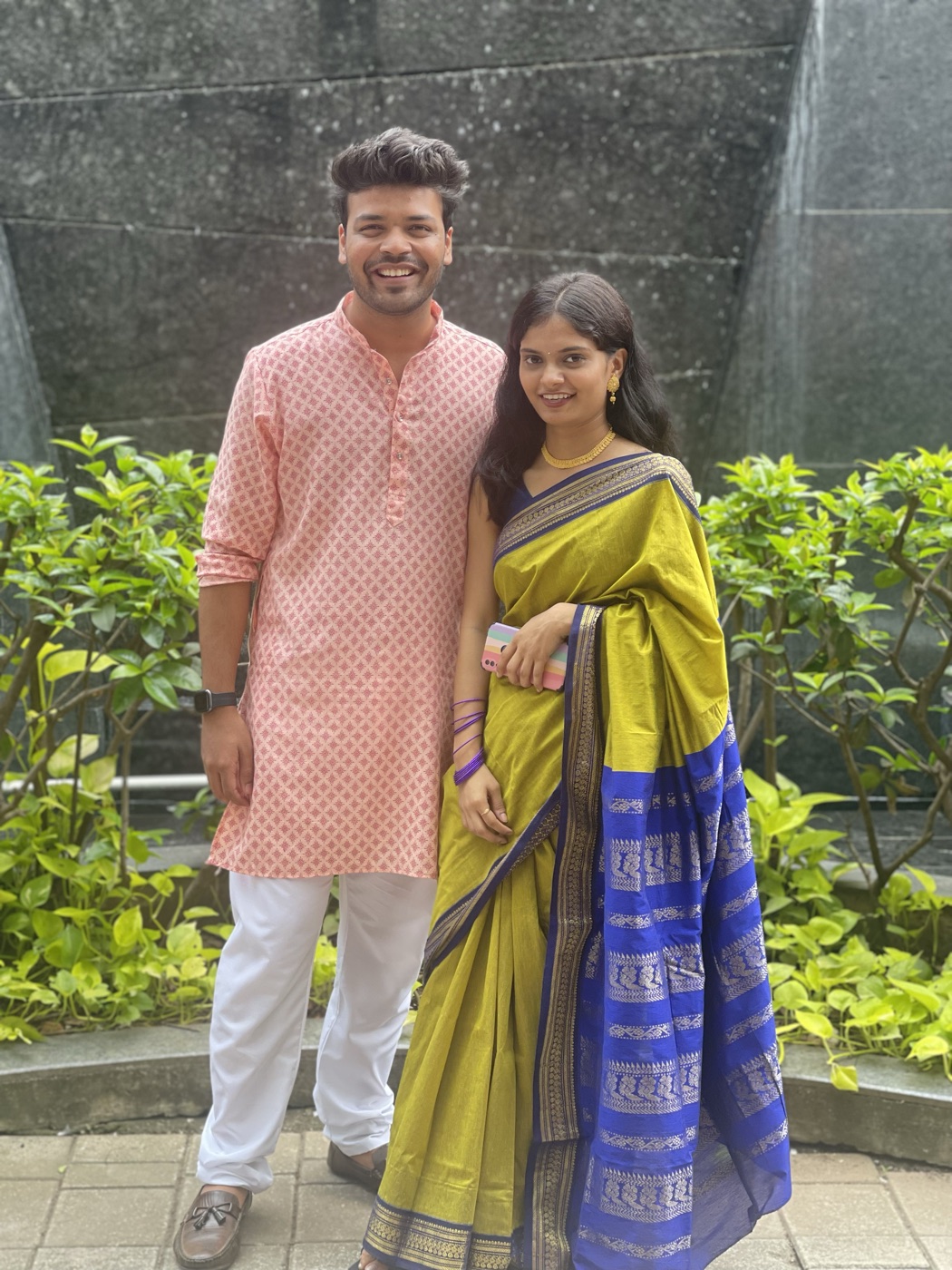 Shrushti and Venkatesh in traditional wear