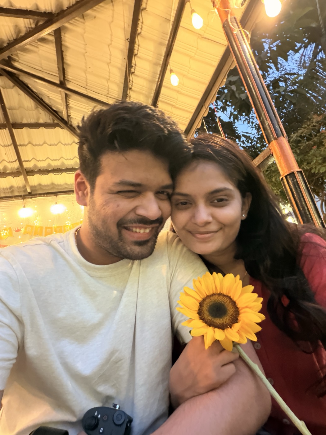 With a sunflower
